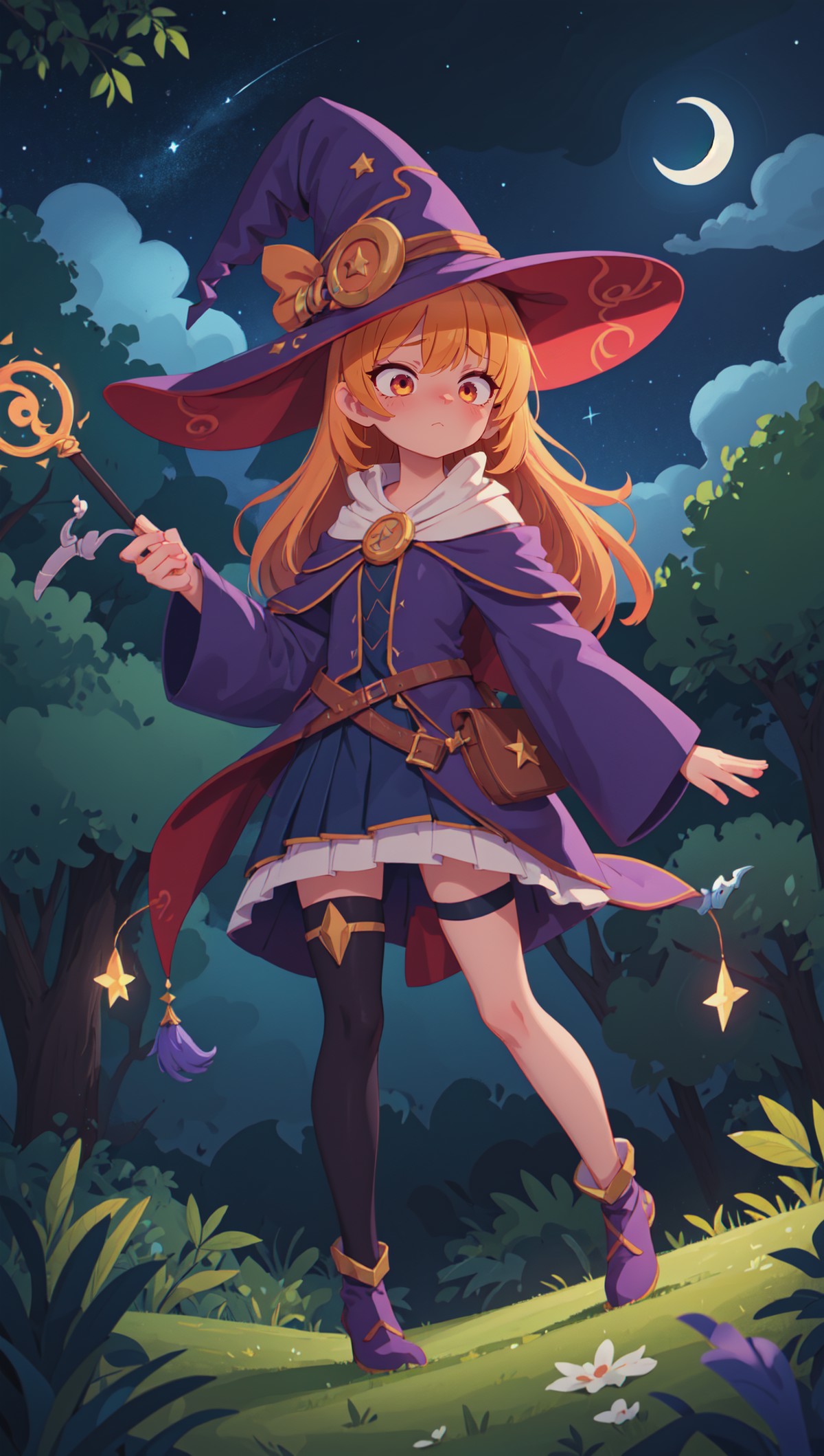 detailed background, superb, 1girl, flustered, concentration, casting spell, holding wand, magic, mage, witch hat, witch, ...